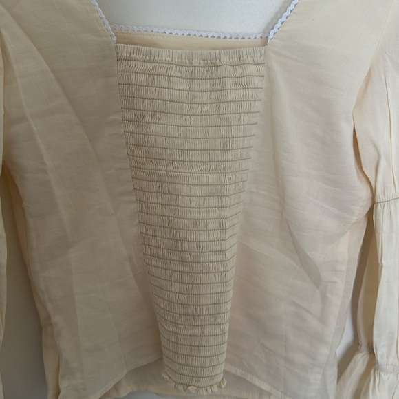 Reformation Amalie Tiered Square Neck Long Sleeve Top Embroidered Ivory | size 2 - Picture 10 of 12